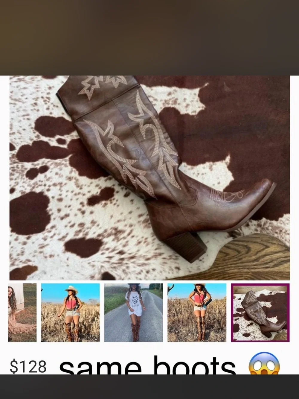 Brown Embroidered Western Knee-High Boots